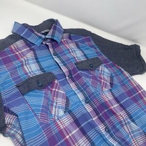 Sean John Men's Plaid Button Down Short Sleeve Western Shirt Size M Multicolor
